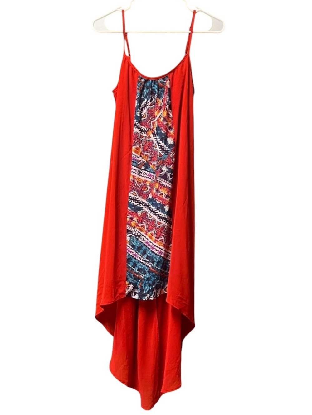 NWT~Love Reign Red High-Low Dress w/ Multicolor Center Panel Lined M Retail $52